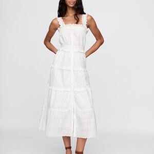 Chic White Eyelet Midi Dress